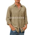 thumbnail image 3 of 2023 Chemise Décontractée Unie à Manches Longues pour Hommes, Col à Revers, Motif Tendance, 3 of 6