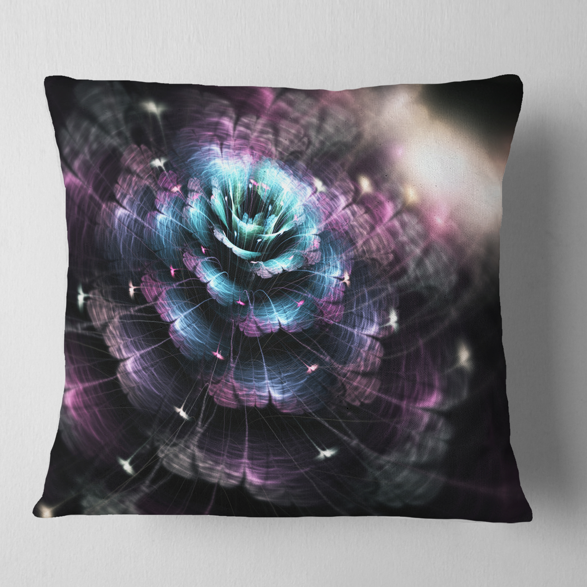 Designart Green Fractal Flower in Dark - Floral Throw Pillow - 18x18
