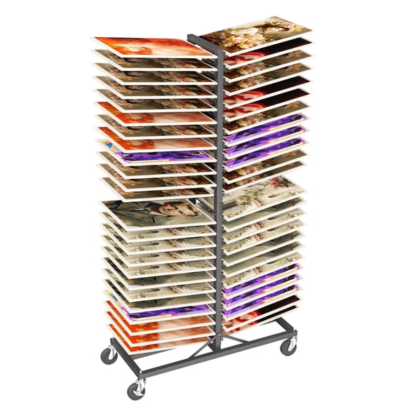 YOHKOH 48-Shelf Metal Art Paint Drying Rack with Locking Wheels & Tilted Shelves for Classroom Studio Painting & Canvas Storage