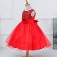 thumbnail image 3 of Little Girls' Sequin Mesh Tull Dress Sleeveless Flower Party Ball Gown,Red,3-4T, 3 of 5