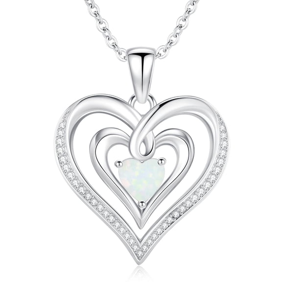 TANGPOET Valentines Day Gifts for Women Opal Heart Necklace for Women 925 Sterling Silver Double Heart Opal Pendant Necklace Jewelry Anniversary Birthday Gift for Wife Her Mom