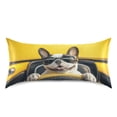 thumbnail image 3 of Dailycode Satin Pillow Case Standard Silk Pillow Cover for Hair and Skin Envelope Closure Cute Bulldog Driving Yellow Car 20"x26", 3 of 9