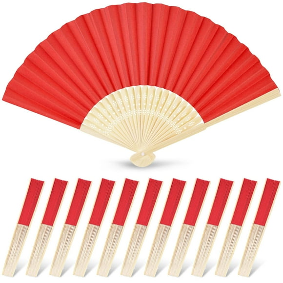 Ventiladores de mano plegables de papel JOHOUSE, 20 cm, 12 unidades, color rojo