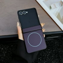 Magnetic Case Compatible for Samsung Galaxy Z Flip 7 Case, Fiber Texture Back Non-Slip Hard Shockproof Slim Lightweight Protective Phone Case Cover for Samsung Galaxy Z Flip 7, Purple