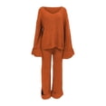 thumbnail image 3 of Tiqkatyck Womens Fashion Two Piece Sets for Women Women's 2 Piece Outfits Long Sleeve V Neck Knit Pullover Tops and Wide Leg Pant Streetwear Set Sweatpants Women Womens Long Sleeve Tops Brown, 3 of 6