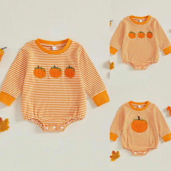 12-18 Months Newborn Baby Clothes Halloween KId's Pumpkin Towel Long Sleeved Romper Romper Footed Bodysuit Newborns Everyday Wear