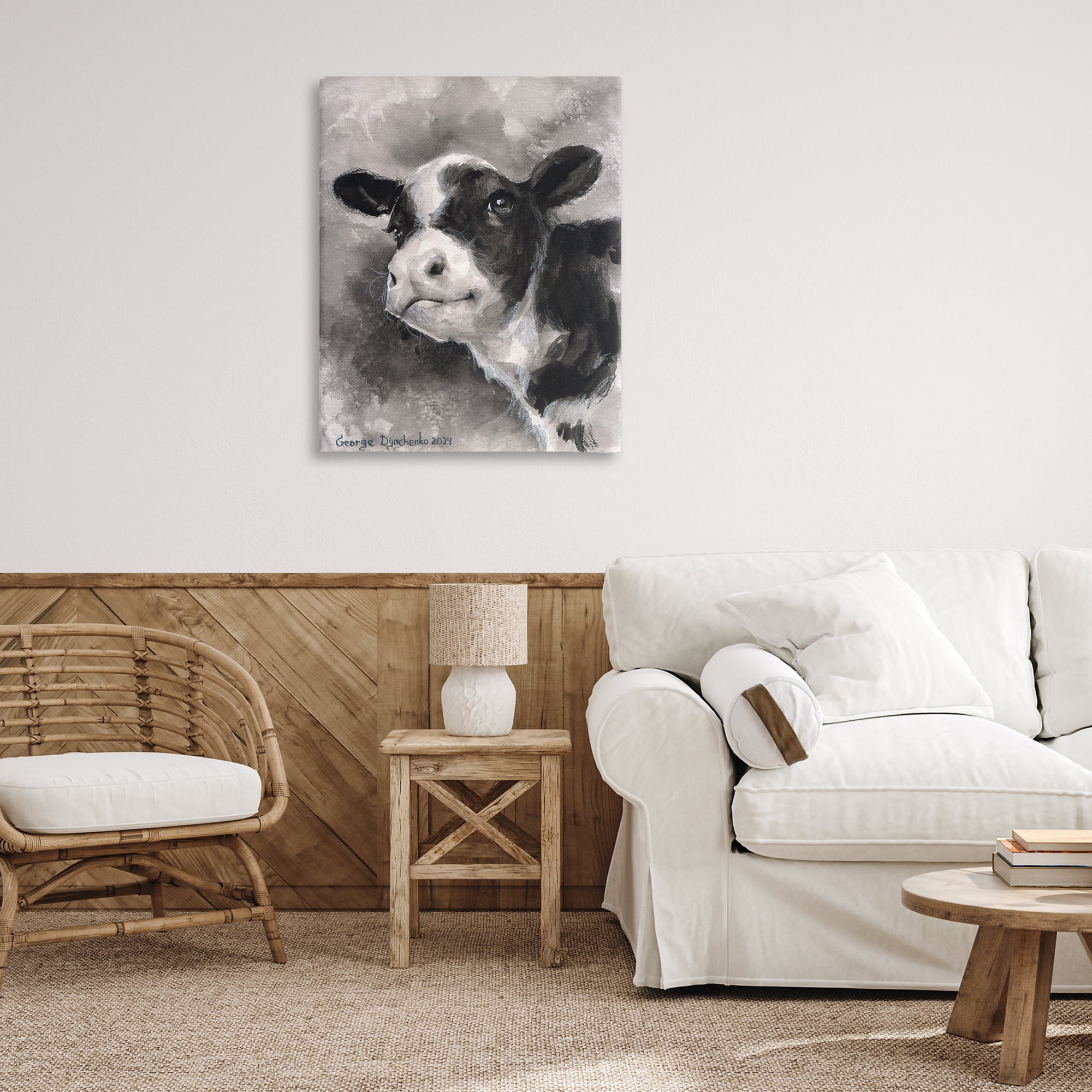 Stupell Industries Smiling Baby Calf Animals Drawing Wrapped Canvas Art Print Wall Art, 30 x 40