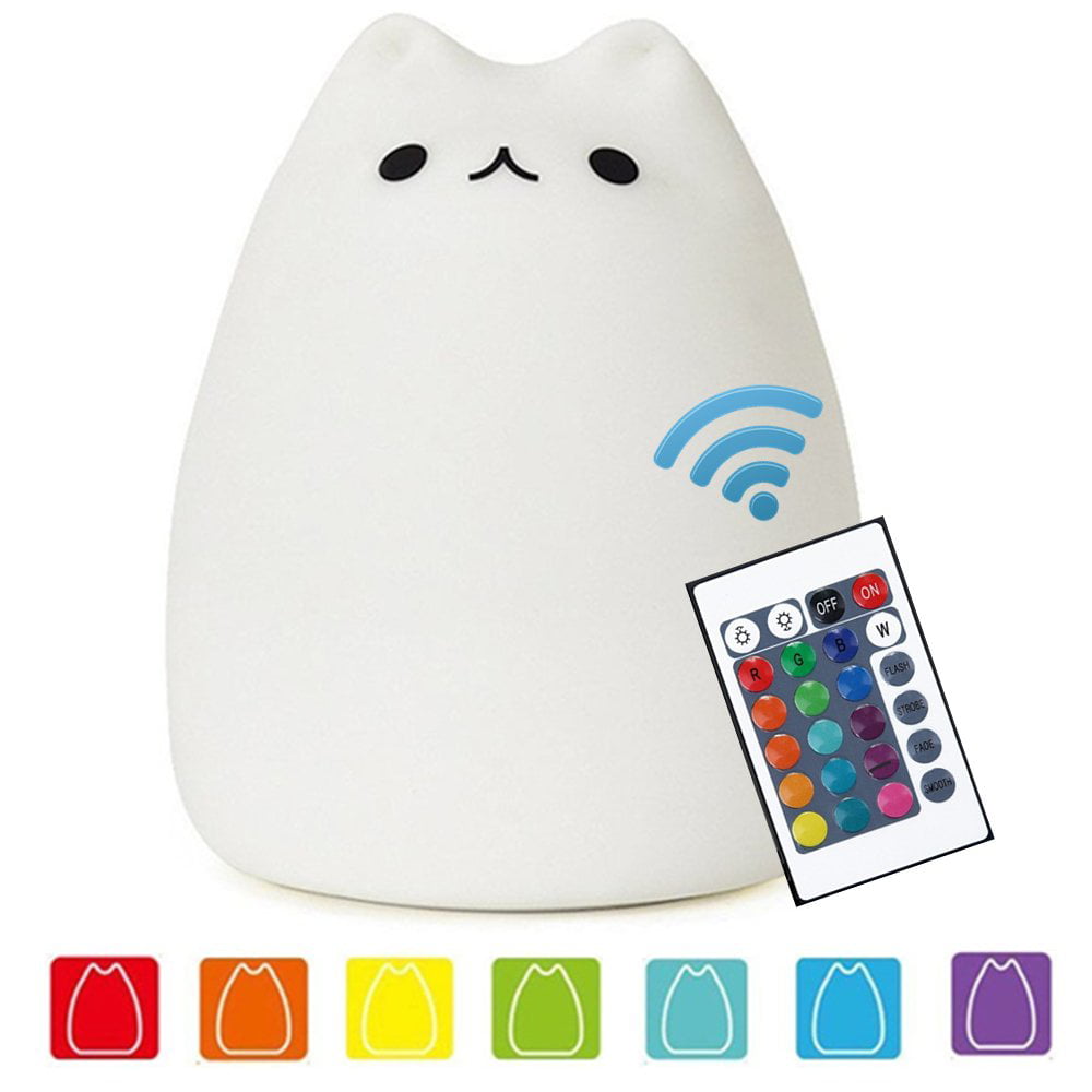 Baby Night Light,Cute Animal Silicone Cat Lamp with Touch and Remote,Portable and Rechargeable  Color Changing Bright for Kids Toddler Baby Girls Nightlight 