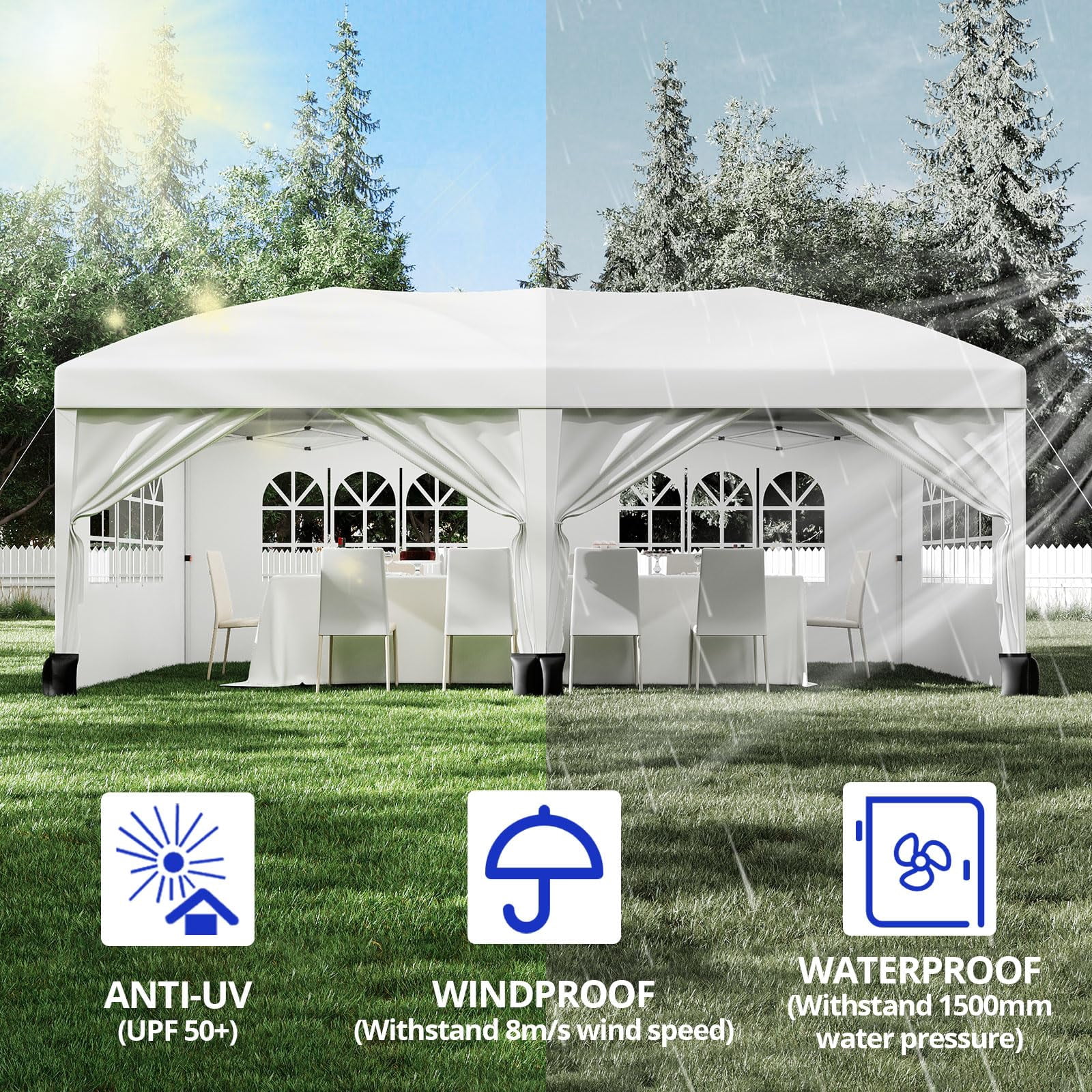 10x20 Pop Up Canopy with 6 Removable Sidewalls, Portable Enclosed Instant Tent, Waterproof Outdoor Tent, Beach Sun Shelter for Backyard Patio Garden, Easy Set Up