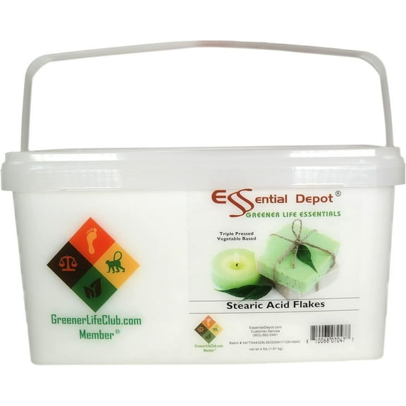 Greener Life Club Box Stearic Acid Triple Pressed, Vegetable Based White Flakes 4 lbs
