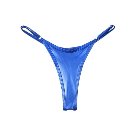 YiZYiF Womens Brazilian Panties Metallic Micro G-string Thong Lingerie Blue-A S