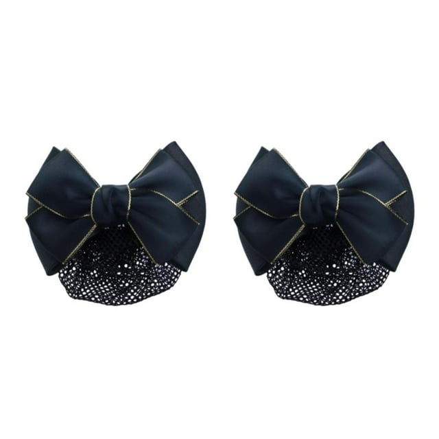 Guardoinrt Wide Application Bow Hair Net For Chic And Professional Appearance Good Gifts Gold rim - black 2Set