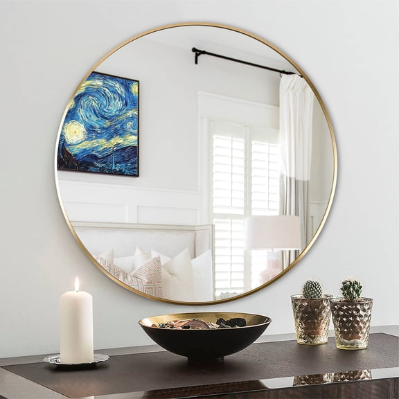 24 Inch Gold Metal Framed Round Bathrrom Mirror for Wall.