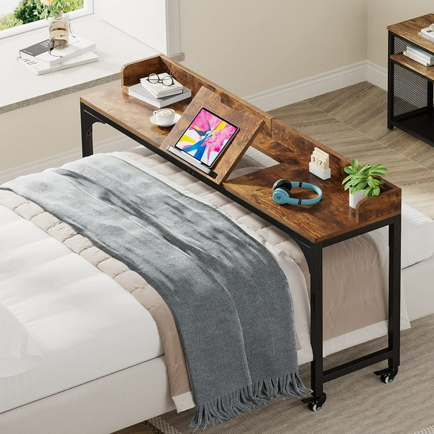 Tribesigns Queen Size Overbed Table with Wheels and Adjustable Tilt
