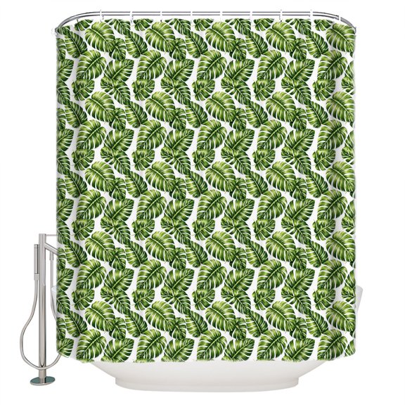 Monstera Leaves Bathroom Shower Curtains with 12 Hooks Polyester Waterproof Shower Curtain for Stalls and Bathtubs Tropical Jungle Plants Green Decorative Bathroom Privacy Curtain 36x72 Inches