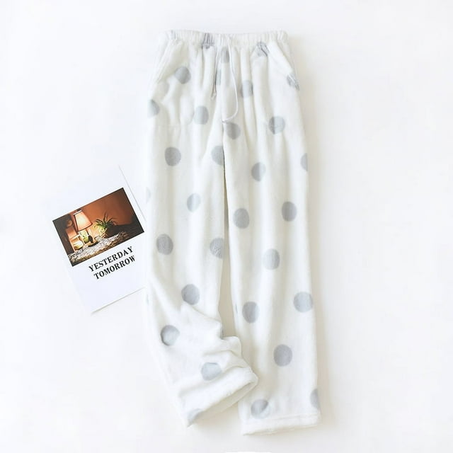 xiaxaixu Women Winter Pyjama Trousers, Adults Casual Solid Color / Polka Dot Pants with Side Pockets Drawstring