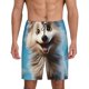 thumbnail image 1 of Balery Blue Sky Cute Wolf Pantalones cortos de pijama de punto de algodón para hombre con cinturilla y bolsillos-Large, 1 of 6