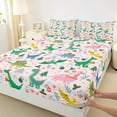 thumbnail image 3 of Manfei Teens Kawaii Dinosaur Queen Sheet Sets, Merry Christmas Flat Sheet, Cute Cartoon Animal Queen Fitted Sheet, Microfiber Bedroom Decor, 4pcs, 3 of 7