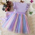 thumbnail image 3 of IDOPIP Toddlers Girls Tutu Dress Ruffle Sleeve Sequins Tulle Dress Party Birthday Princess Dresses 1-5Years, 3 of 9