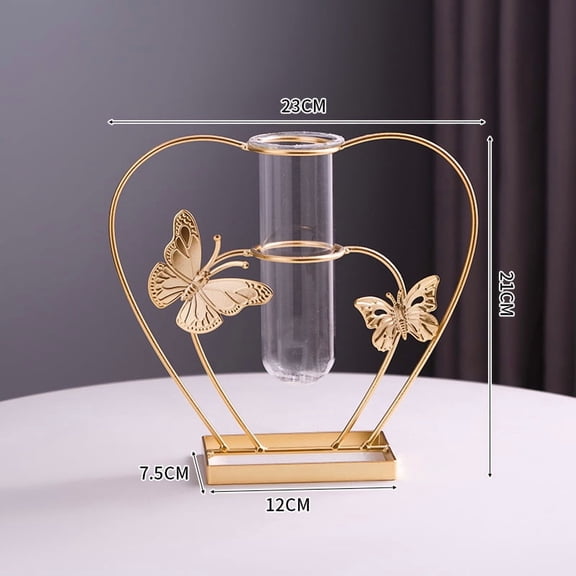 Glass Cylinder Vases, 8 Inch Heart-Shaped Butterfly Flower Vase, Decorative Flower Vases for Wedding Reception, Home Decor, Housewarming Gift