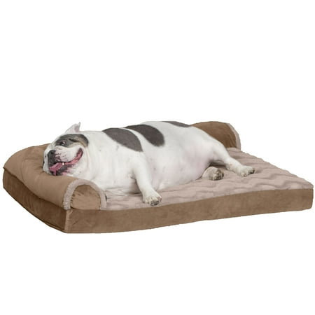 UPC: 0842229123494 | FurHaven Pet Products Wave Fur & Velvet Deluxe Chaise Lounge Cooling Gel Memory Foam Sofa-Style Pet Bed for Dogs & Cats – Brownstone Large