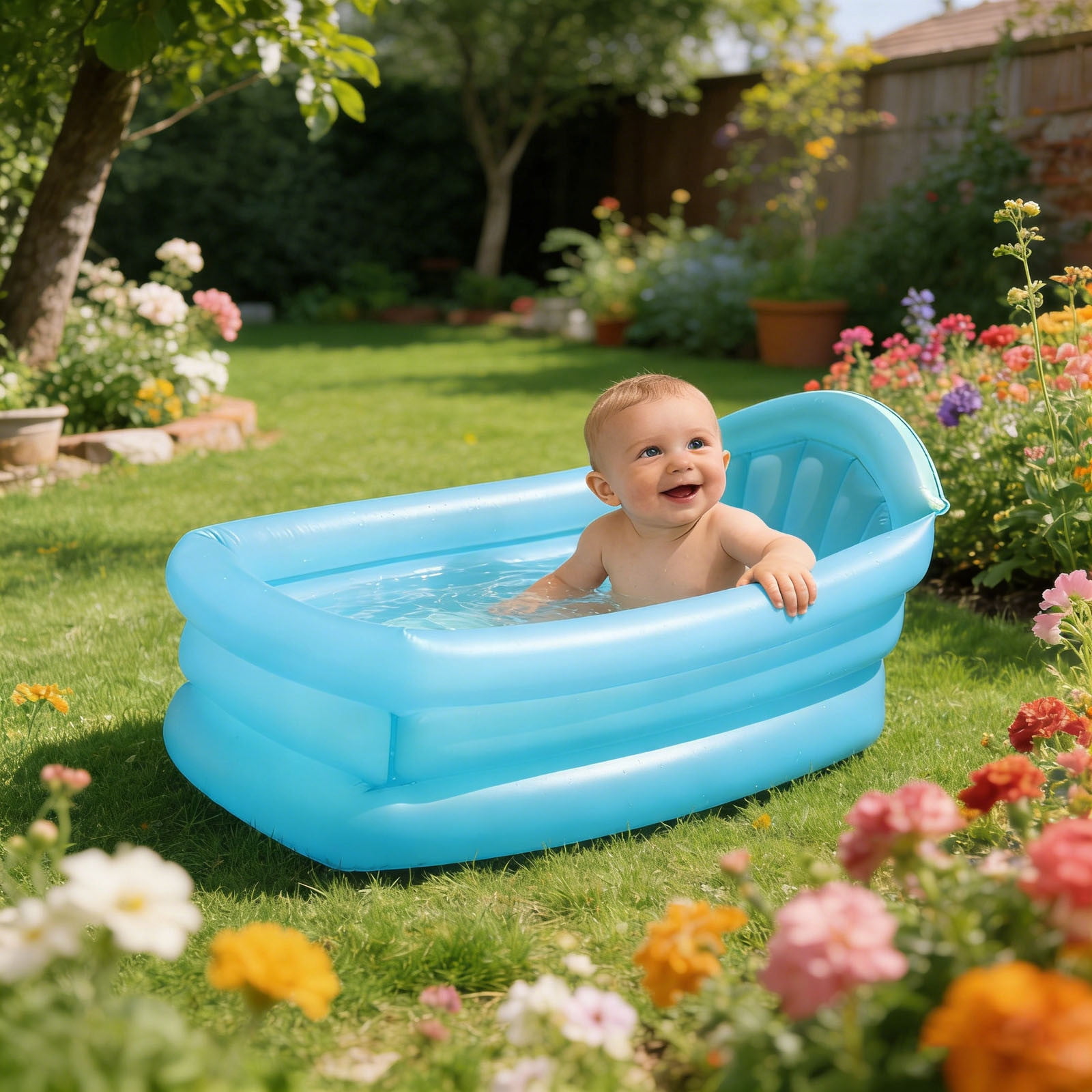 Leakproof Inflatable Pool Insulation Kiddie Pool With Backrest For Baby Toddler & Kids In Garden Backyard & Outdoor