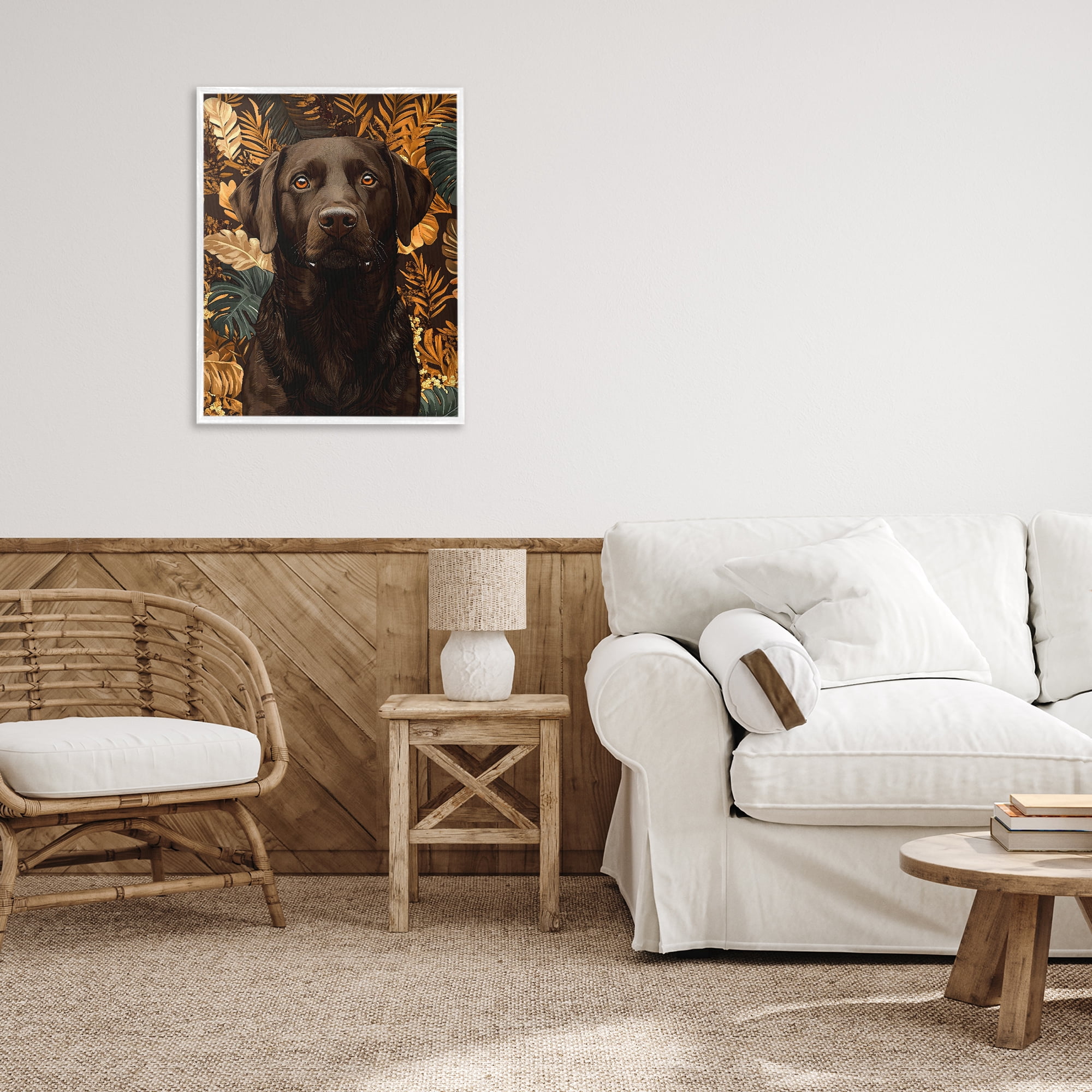 Stupell Industries Labrador with Golden Leaves White Framed Giclee Art, design by Creative Studio