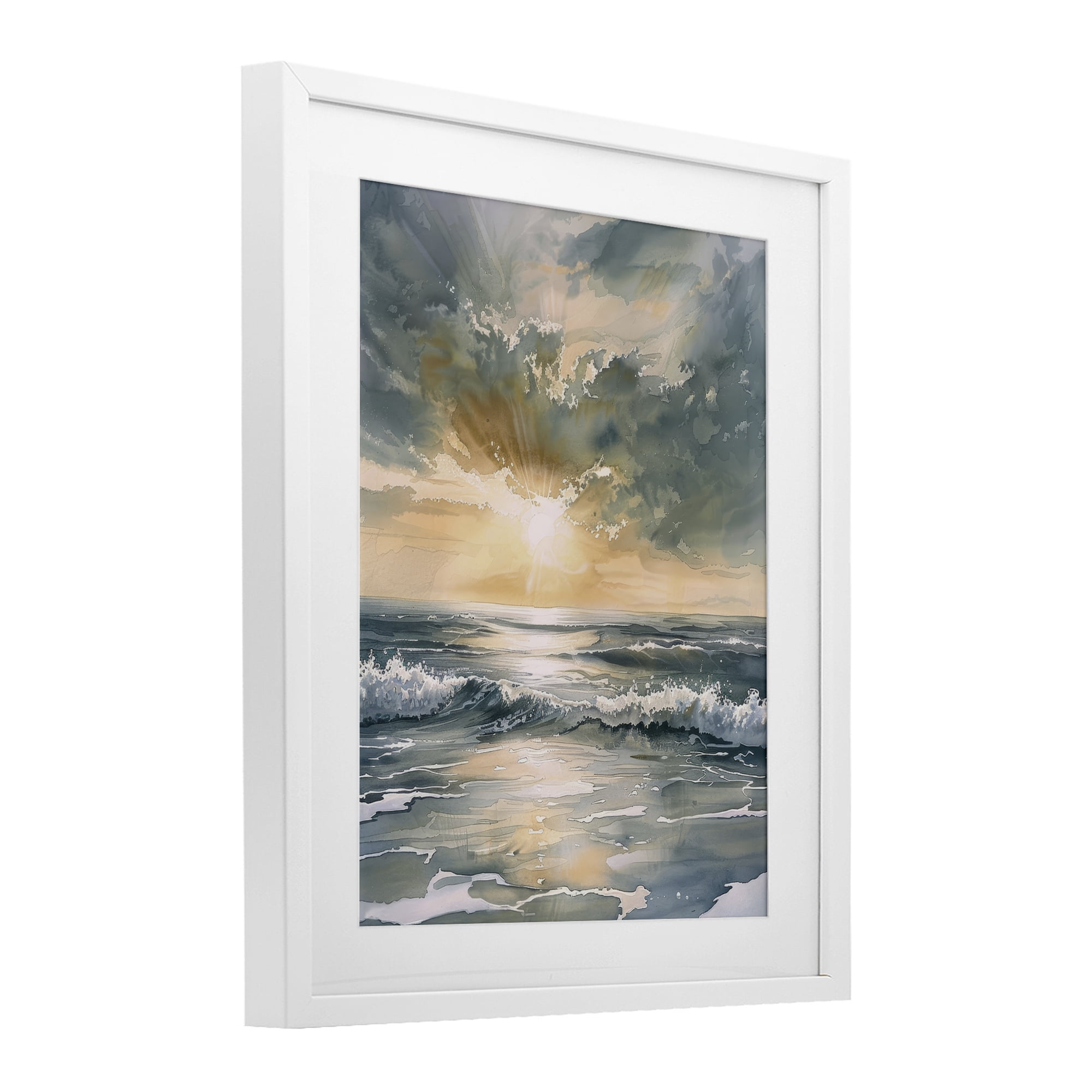 Stupell Industries Sunlit Waves Golden Reflection White Framed Print Under Glass, design by Petal Prints Design