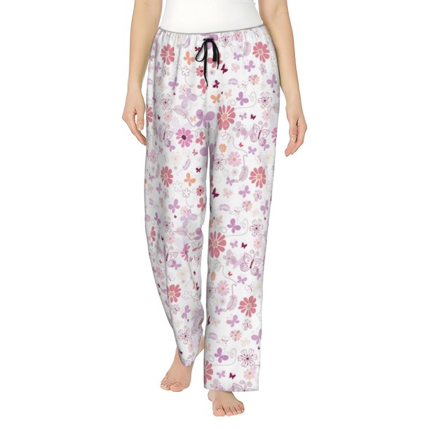 Balery Retro Floral Pantalones de pijama para mujer, pijamas ultraligeros, pantalones de estar por casa-Large