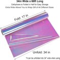 thumbnail image 3 of 34 in x 66 Ft Iridescent Cellophane Wrap Roll - Extra Wide Cellophane Paper - Iridescent Transparent Cellophane Roll Plastic Wrap for Gift Baskets, Treats, Crafts, Party & Christmas Gift Wrapping, 3 of 6