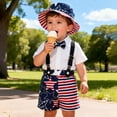 thumbnail image 2 of Povozer 4th of July Outfits for Boys Toddler Boy Patriotic Outfit 4th Of July Baby Boy Clothes Short Sleeve Romper Bowtie Shirt Flag Suspender Shorts 2Pcs Gentleman Outfit Size 6-9 Months,White, 2 of 7
