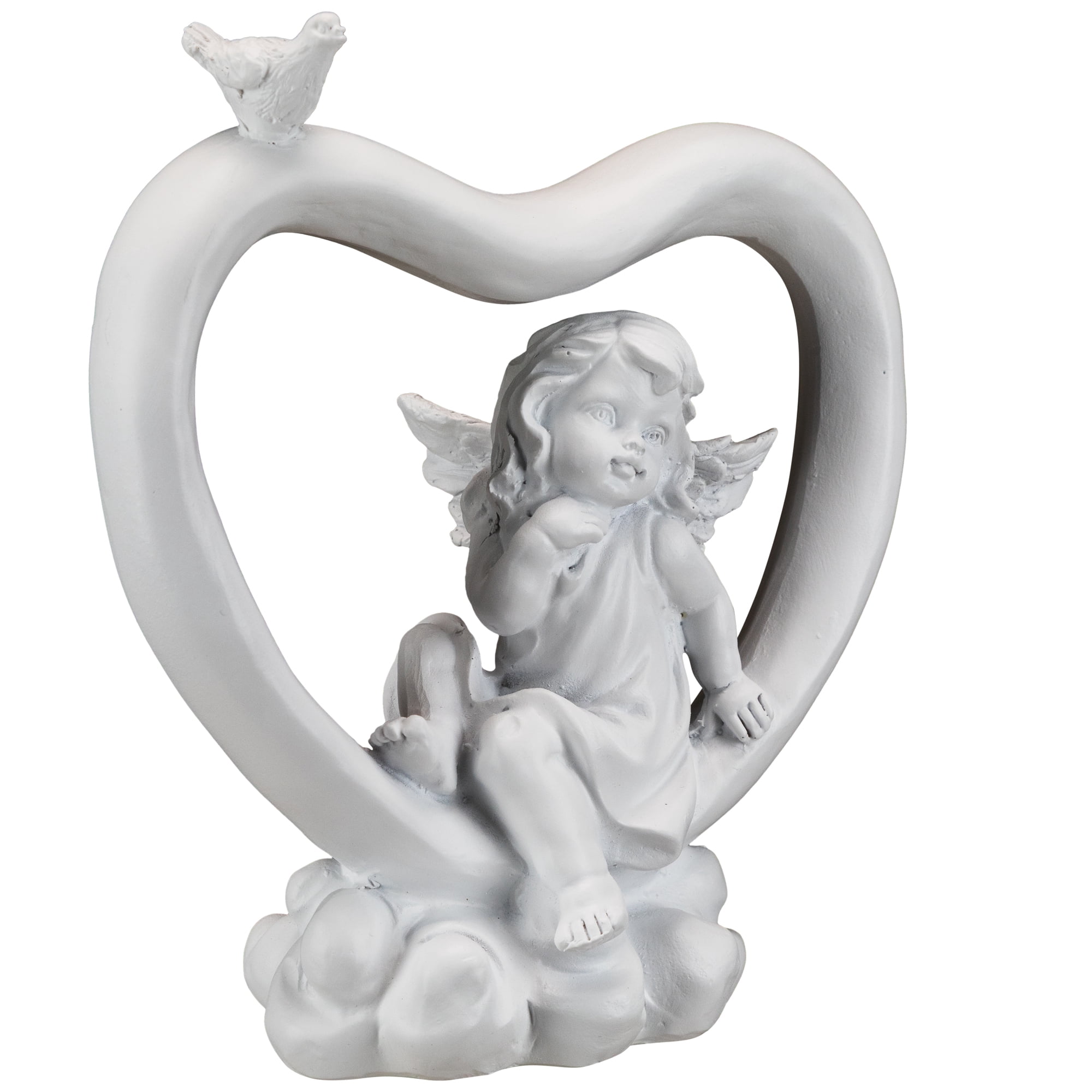 Northlight Cherub Heart with Bird Decoration - 7" - White
