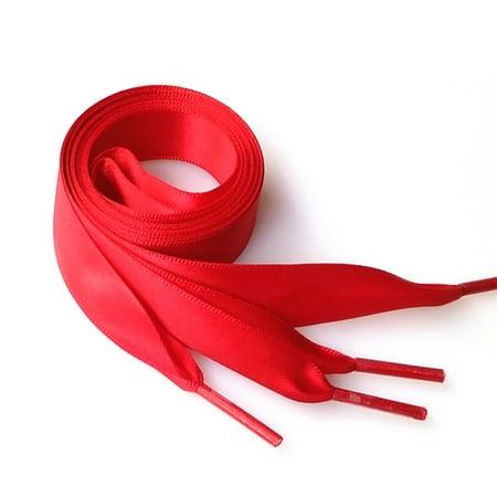 

Pair of 0.7M Silk Ribbon Shoelaces Fashion Shoe Laces Flat Shoestring for DIY Shoes Decoration (Deep Red)