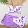 thumbnail image 2 of Ccpelsie Girls Swimwear Summer 3-Piece Swimsuit Set Swimsuit Skirt Vacation-Style Kids Wear（Purple,14-15 Years), 2 of 6