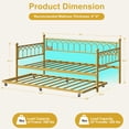 thumbnail image 3 of EastVita Twin Daybed with Trundle- Metal Bed with Charging Station and LED Lights- Sturdy Mattress Foundation for Living Room- Guest Room- Small Spaces- Easy Assembly- Gold, 3 of 7