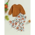 thumbnail image 4 of Toddler Baby Girls Halloween Bell-Buttoms Outfits Letters Sweatshirt Tops Pumpkin Flare Pants Set Fall Holiday Clothes, 4 of 8