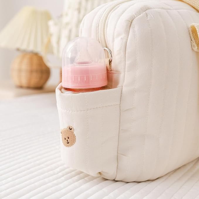 Bear-Shaped Diaper Tote Bag - Cute Travel Diaper Bag with Zippered Pockets, Spacious Hospital Maternity Tote for Mom & Dad, Baby Storage Organizer for Wet Wipes, Clothes & Essentials  P