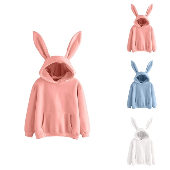Bunny Ear Hoodie for Women 2025 Long Sleeve Plain Sweatshirt with Pockets and Cute Rabbit Ear Hood Pullover Tops