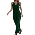 thumbnail image 1 of Stretchy Jumpsuits for Women Ruffle V Neck Spaghetti Straps One Piece Long Pants Outfits Sleeveless Summer Rompers, 1 of 7