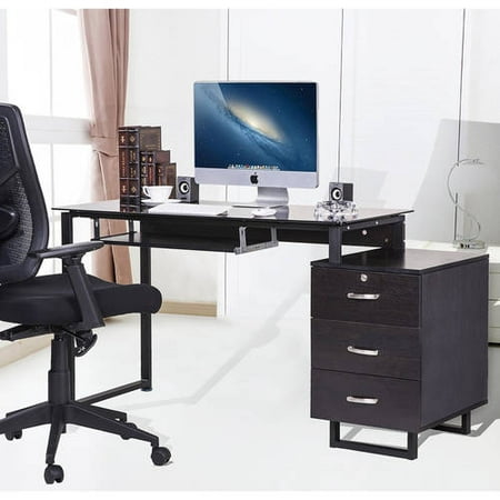 large glass computer desk office desk with keyboard tray and 3 large glass computer desk office desk with keyboard tray and 3
