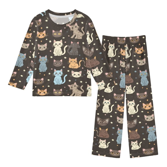 Cats Cozy Soft Long Sleeves Top and Pants 2 Piece Cool Pjs Pajamas Set Sleepwear Size 3-11Y