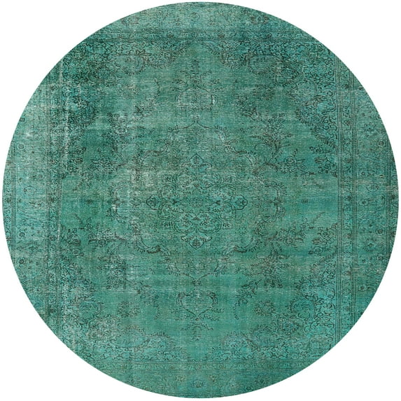 Ahgly Company Indoor Round Mid-Century Modern SeaGreen Oriental Area Rugs, 4' Round
