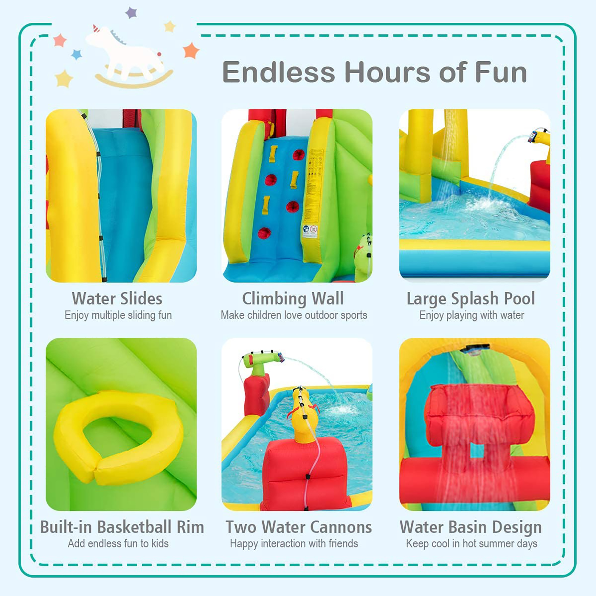 Costway Inflatable Water Slide Kids Splash Pool Bounce House with 480w Blower - image 3 of 8