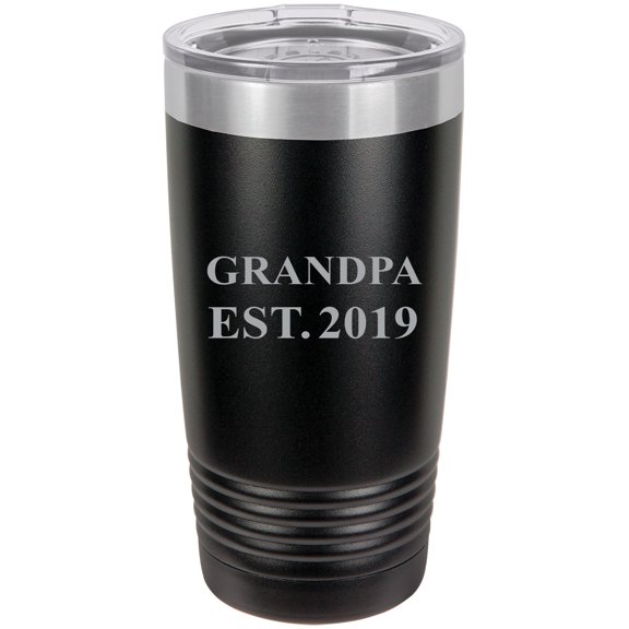 Grandpa Established EST. 2019 Stainless Steel Engraved Insulated Tumbler 20 Oz Travel Coffee Mug, Black
