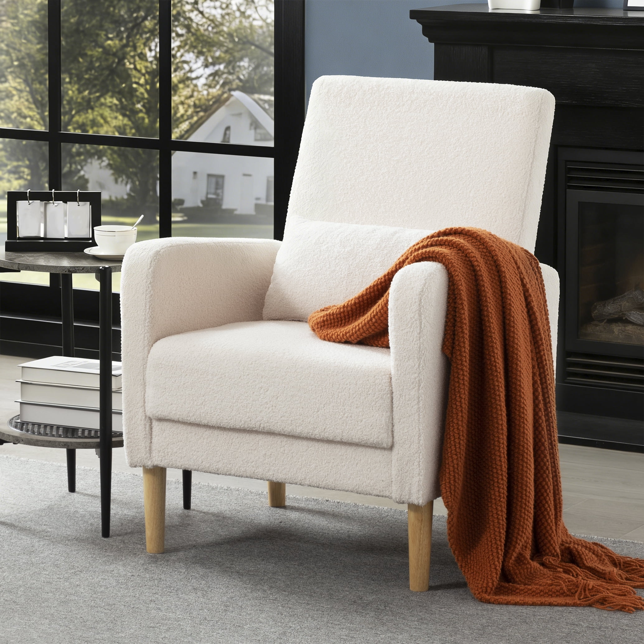 BSHTI 26.5” Modern design Style Accent Chair. Easy to Assemble Accent Chair with Storage Side Pocket and Solid Wood Frame for Livingroom