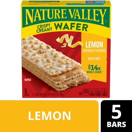Nature Valley Crispy Creamy Wafer Bars, Lemon, Whole Grain, 5 Bars, 6.5 oz
