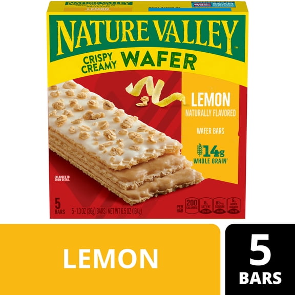 Nature Valley Crispy Creamy Wafer Bars, Lemon, Whole Grain, 5 Bars, 6.5 oz