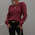 thumbnail image 5 of Pullover Sweaters for Women Puff Sleeve Pullover Sweater Round Neck Soft Sweater Slim Fit Solid Color Knitted Jumper sweaters women, 5 of 7