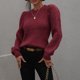 thumbnail image 5 of ICHUANYI Liquidación Mujeres Moda Casual Linterna Manga Color Sólido Jersey Tejer Manga Larga Cuello Redondo Tops ICHUANYI WER202308230150, 5 of 7