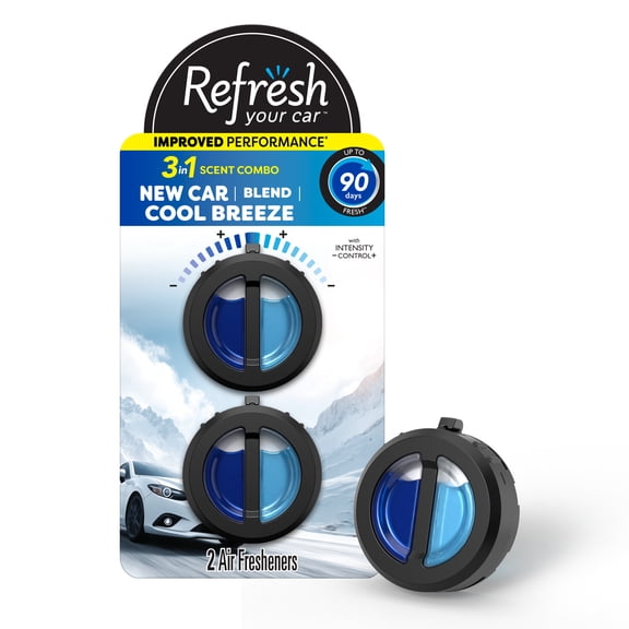 Refresh Your Car Mini Diffuser Car Air Fresheners, New Car / Cool Breeze Scent, 2 Pack